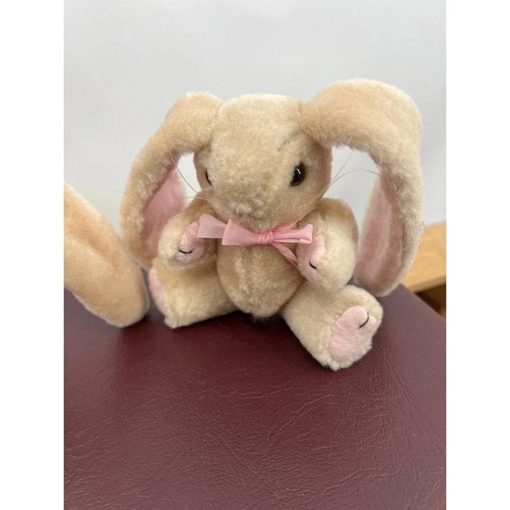 Vtg Wangs Int'l Jointed Plush Bunny Rabbit Pair Twins Pink Bow Floppy Ears‎ 5